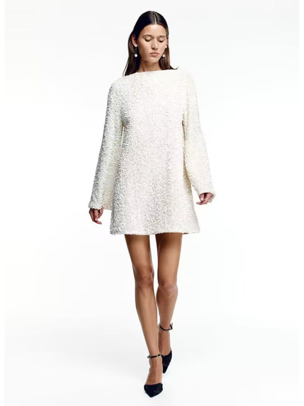 Sage Round Neck Long Sleeve Loose Sexy Sequin Dress