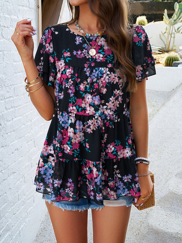 Catriona Women's Elegant Casual Printed Short-Sleeved Top Blouse