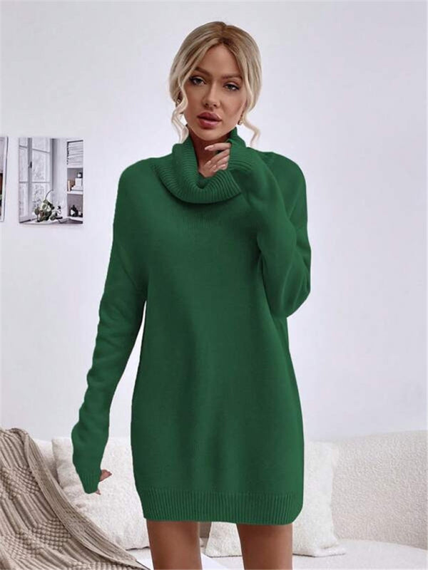 Hadley Women's New Solid Color Loose Turtleneck Knitted Sweater Dress