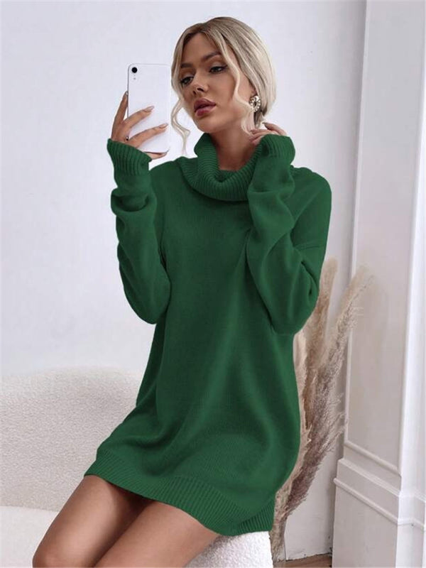 Hadley Women's New Solid Color Loose Turtleneck Knitted Sweater Dress