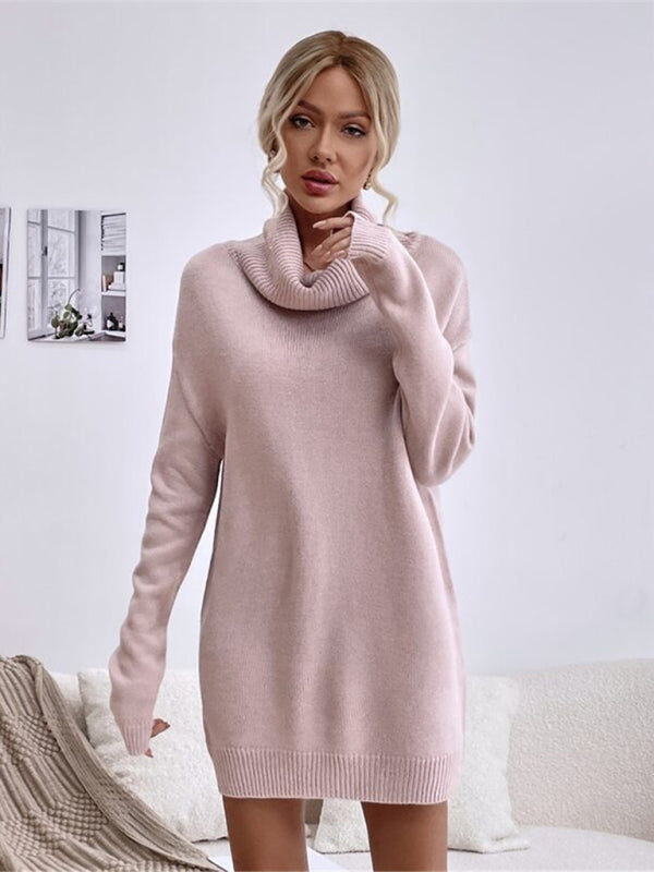 Hadley Women's New Solid Color Loose Turtleneck Knitted Sweater Dress