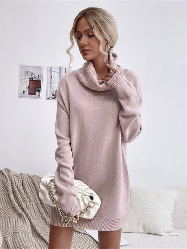 Hadley Women's New Solid Color Loose Turtleneck Knitted Sweater Dress