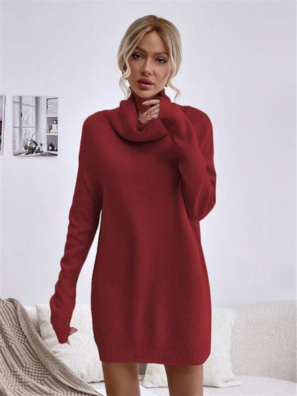 Hadley Women's New Solid Color Loose Turtleneck Knitted Sweater Dress