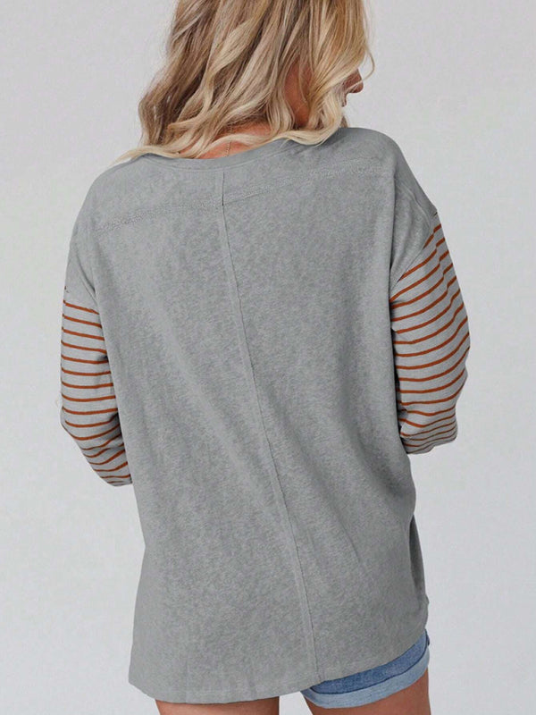 Calliope Pullover Round Neck Casual Striped Contrast Long-Sleeved T-Shirt