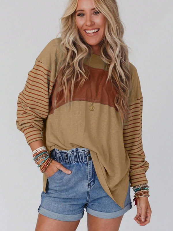 Calliope Pullover Round Neck Casual Striped Contrast Long-Sleeved T-Shirt