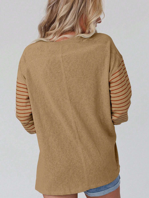 Calliope Pullover Round Neck Casual Striped Contrast Long-Sleeved T-Shirt