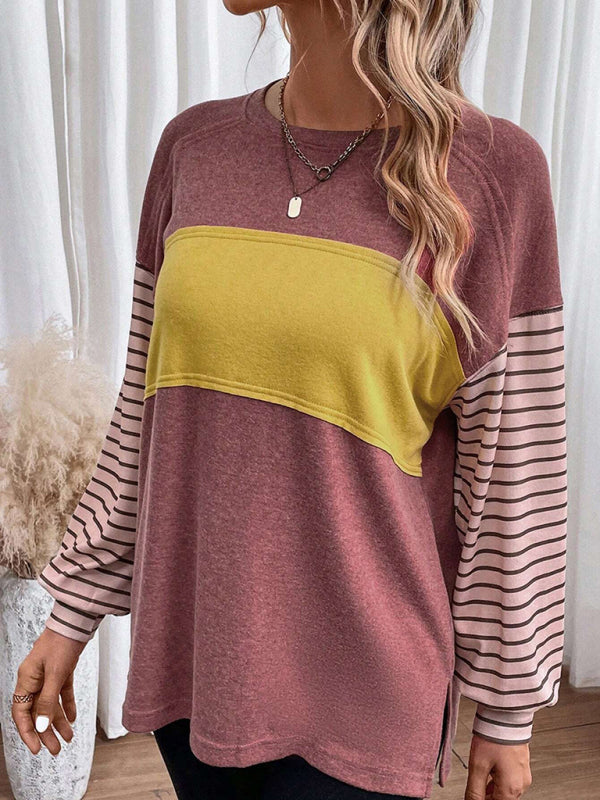 Calliope Pullover Round Neck Casual Striped Contrast Long-Sleeved T-Shirt