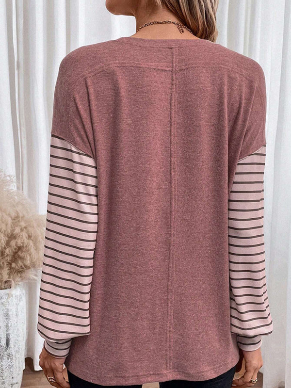 Calliope Pullover Round Neck Casual Striped Contrast Long-Sleeved T-Shirt