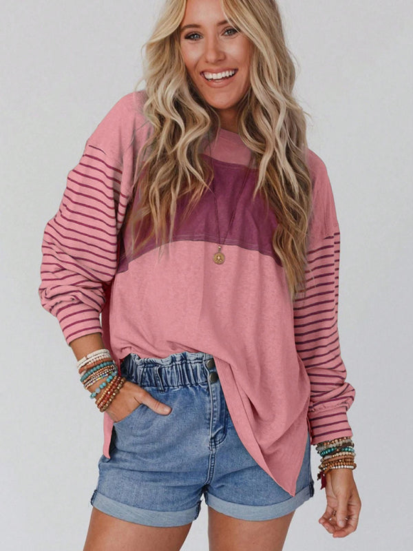 Calliope Pullover Round Neck Casual Striped Contrast Long-Sleeved T-Shirt