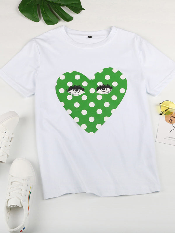 Brooklyn Women's Round Neck Short Sleeve Printed Valentine's Day Casual T-Shirt