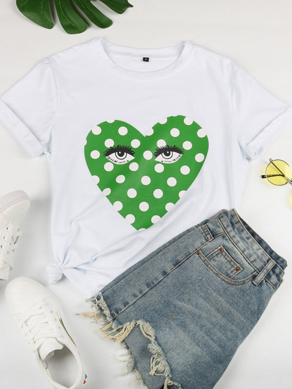 Brooklyn Women's Round Neck Short Sleeve Printed Valentine's Day Casual T-Shirt