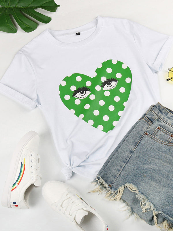 Brooklyn Women's Round Neck Short Sleeve Printed Valentine's Day Casual T-Shirt
