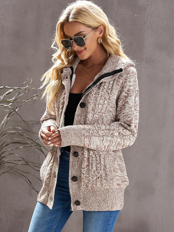 Clarissa Women's Warm Casual Hooded Long-Sleeved Cardigan Knitted