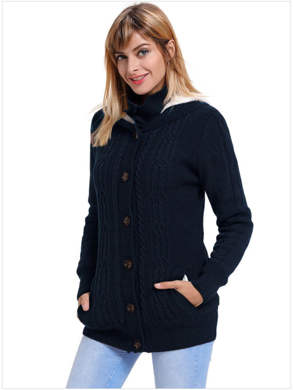 Clarissa Women's Warm Casual Hooded Long-Sleeved Cardigan Knitted