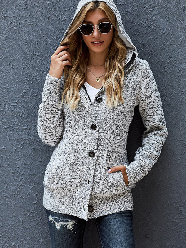 Clarissa Women's Warm Casual Hooded Long-Sleeved Cardigan Knitted