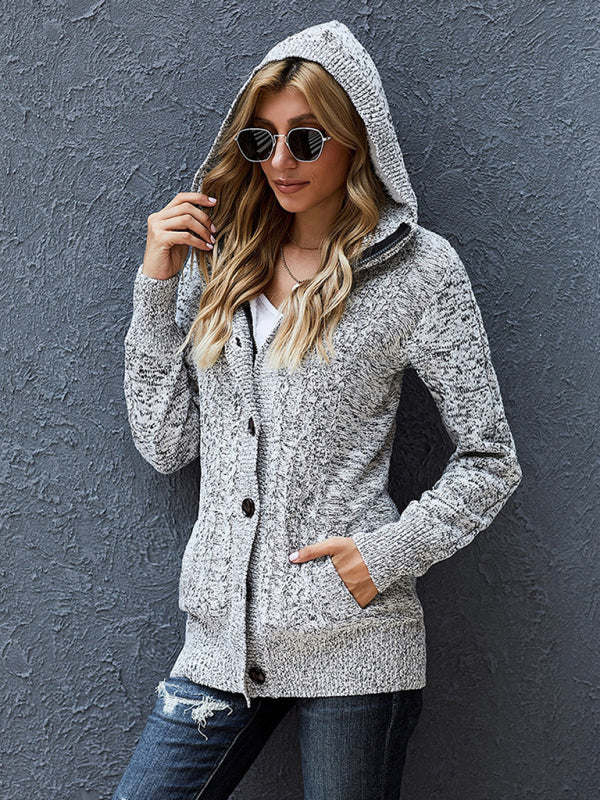 Clarissa Women's Warm Casual Hooded Long-Sleeved Cardigan Knitted