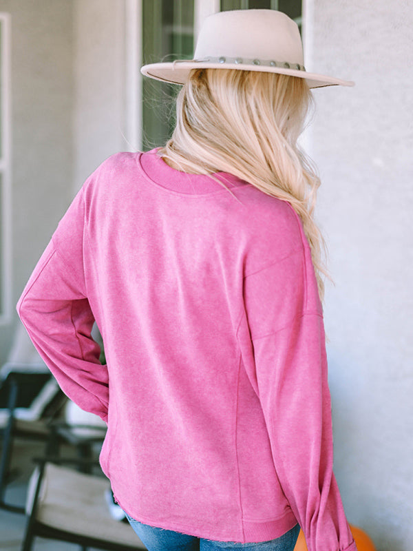 Bea Women's Simple Pullover Round Neck Loose Long Sleeve Top