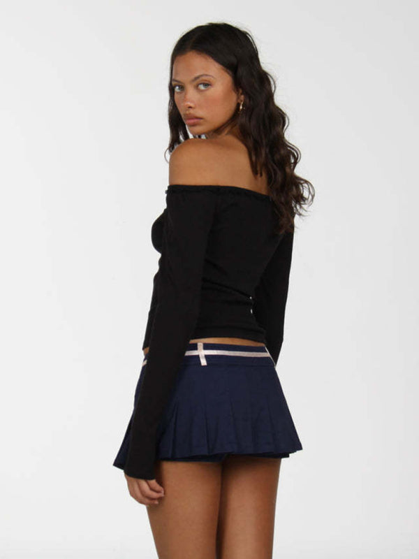 Emmaline New Women's Off-Shoulder Lace Bow Long-Sleeved T-Shirt