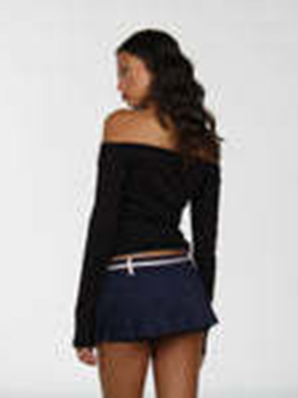 Emmaline New Women's Off-Shoulder Lace Bow Long-Sleeved T-Shirt