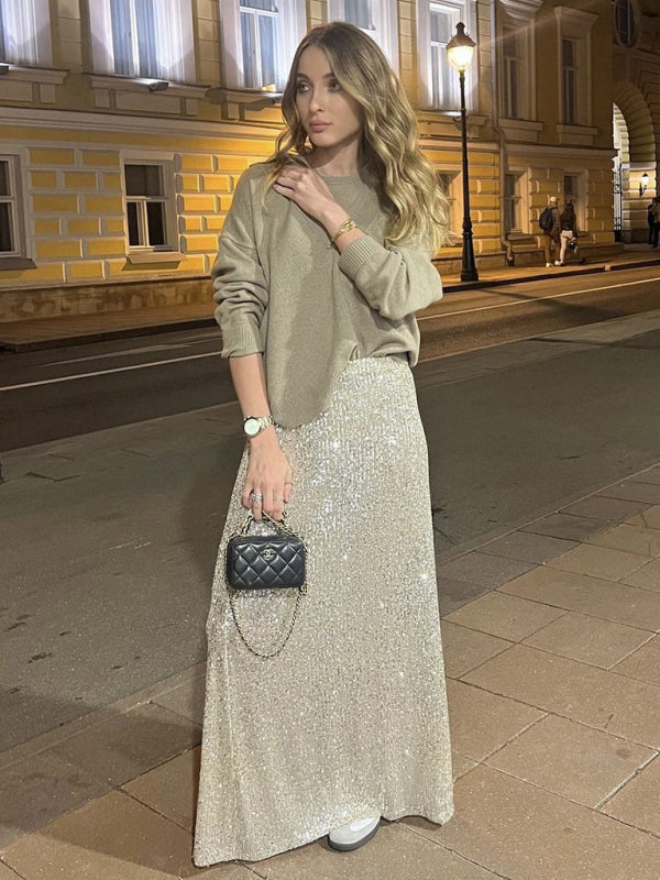 Bellamy New Women's Long Sleeve Top Long Skirt Sequin Suit
