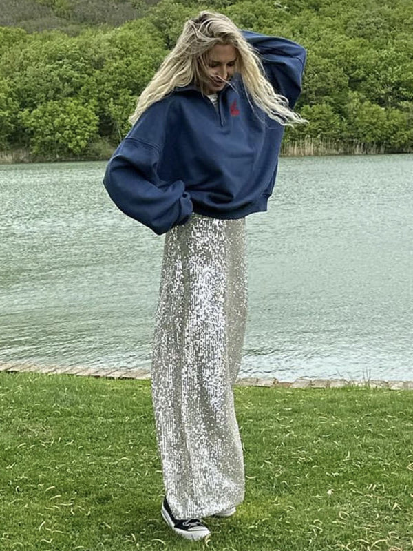 Bellamy New Women's Long Sleeve Top Long Skirt Sequin Suit