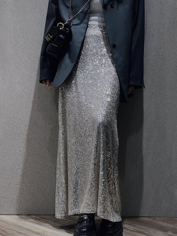 Bellamy New Women's Long Sleeve Top Long Skirt Sequin Suit