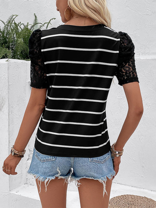 Brittney Women's New Short Sleeve Striped Slim Top