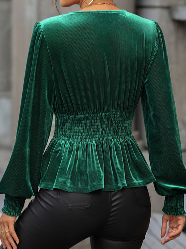 Eirlys Women's New Long-Sleeved Velvet Top