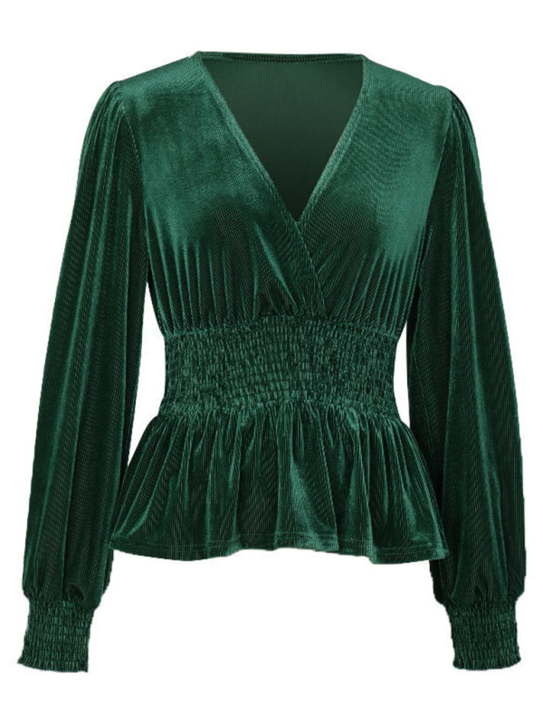 Eirlys Women's New Long-Sleeved Velvet Top