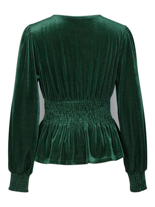 Eirlys Women's New Long-Sleeved Velvet Top