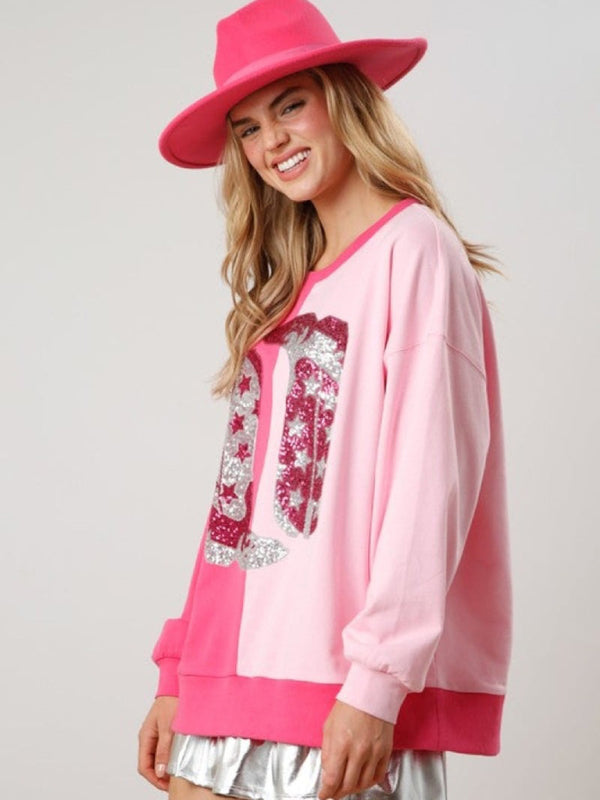 Susana Women's Sequined Boots Color-Blocked Long-Sleeved Sweatshirt