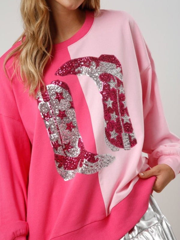 Susana Women's Sequined Boots Color-Blocked Long-Sleeved Sweatshirt