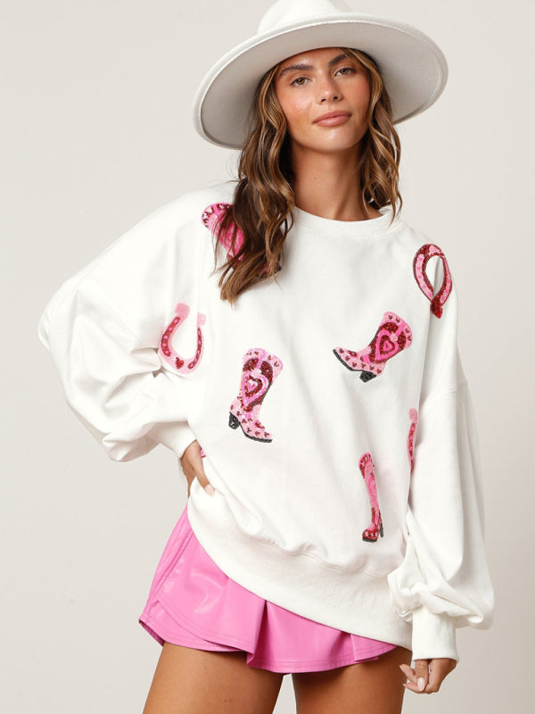 Susana Women's Sequined Boots Color-Blocked Long-Sleeved Sweatshirt