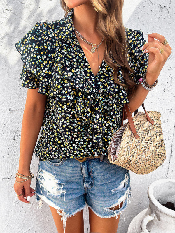 Dorothea Women's New Style Elegant Printed Wood Ear Top