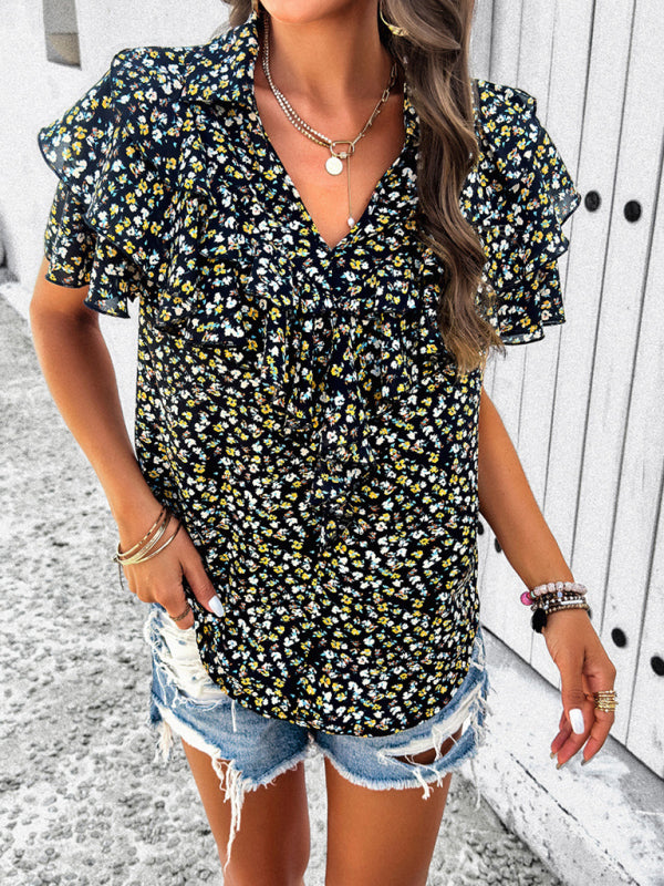 Dorothea Women's New Style Elegant Printed Wood Ear Top