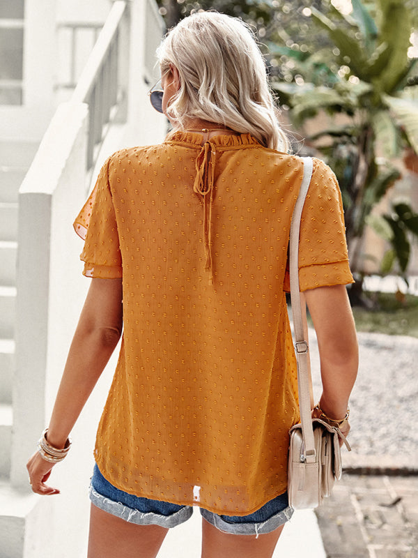 Desirae Women's New Jacquard Temperament Commuter Short-Sleeved Shirt Top
