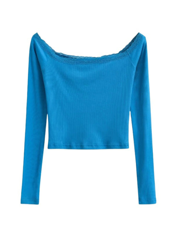 Ariya Women's Bateau Neck Lace Patchwork Long-Sleeved T-Shirt