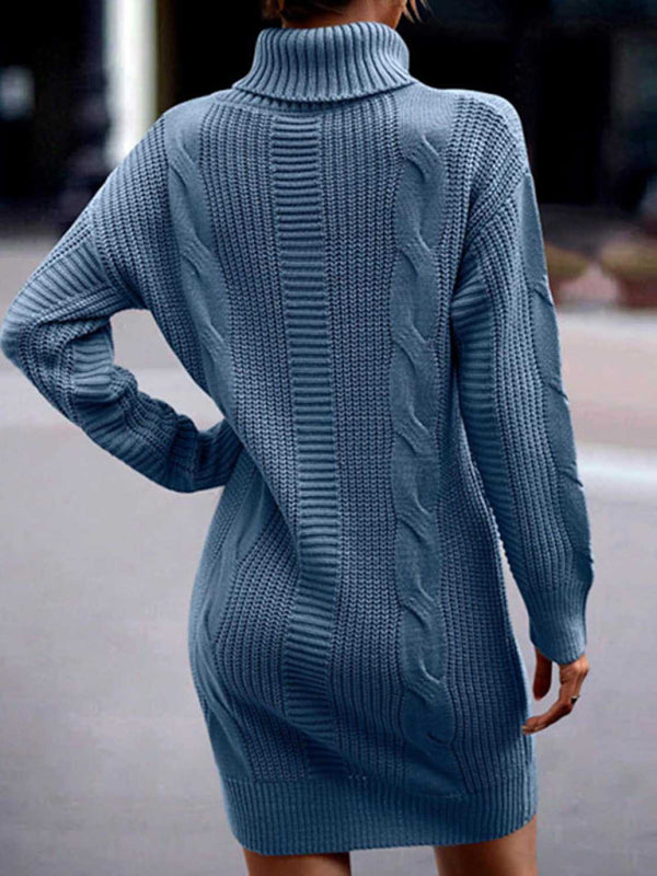 Clara Women's Mid-Length Turtleneck Long Sleeve Sweater Dress