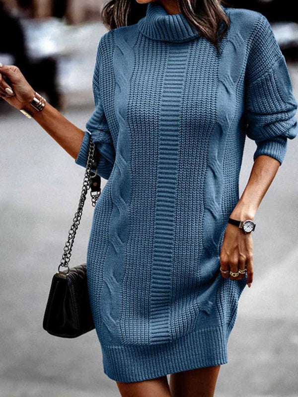 Clara Women's Mid-Length Turtleneck Long Sleeve Sweater Dress