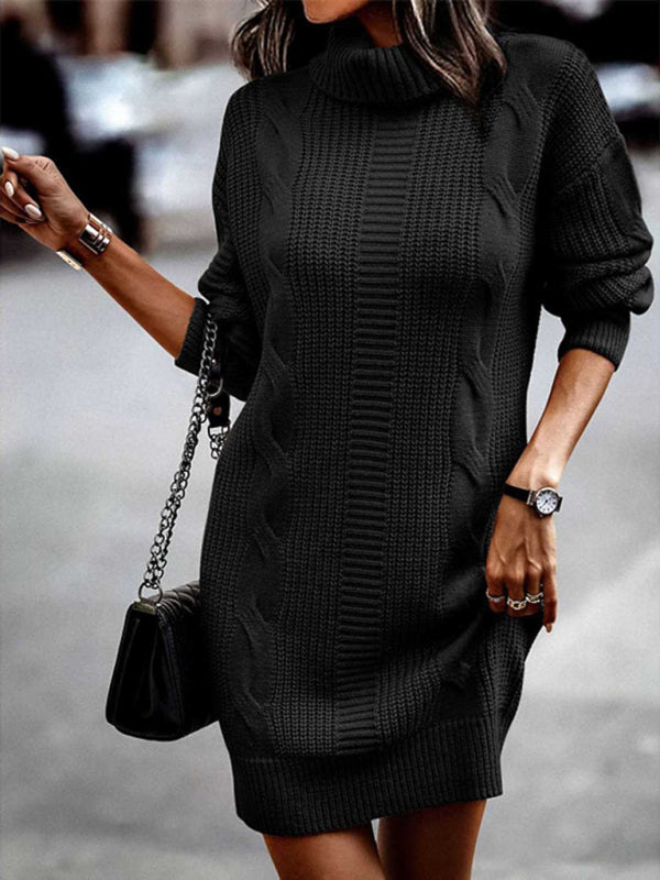 Clara Women's Mid-Length Turtleneck Long Sleeve Sweater Dress