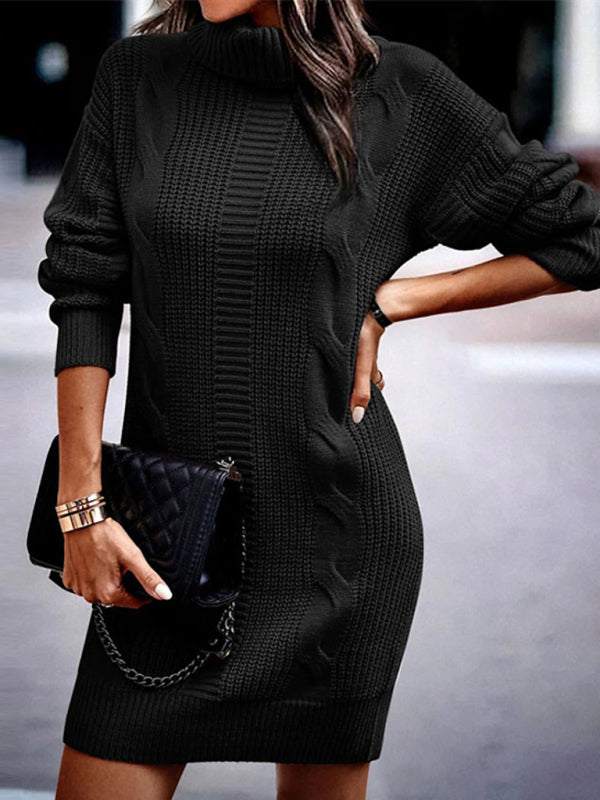 Clara Women's Mid-Length Turtleneck Long Sleeve Sweater Dress