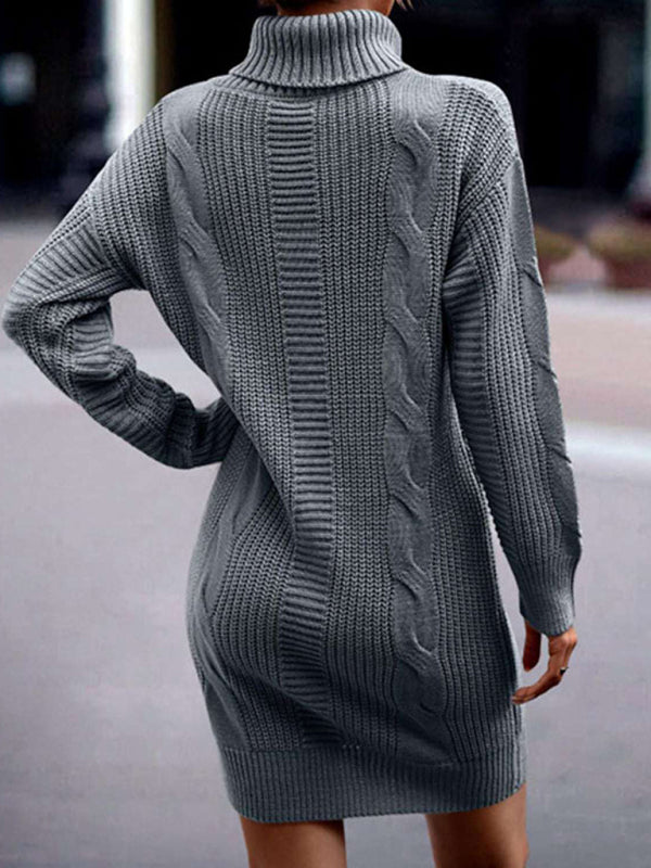Clara Women's Mid-Length Turtleneck Long Sleeve Sweater Dress