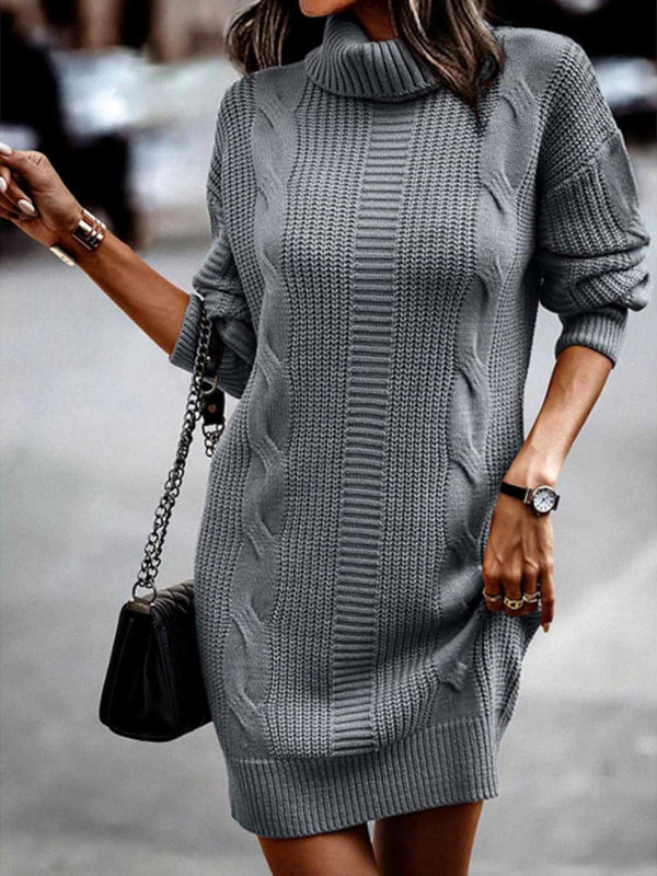 Clara Women's Mid-Length Turtleneck Long Sleeve Sweater Dress