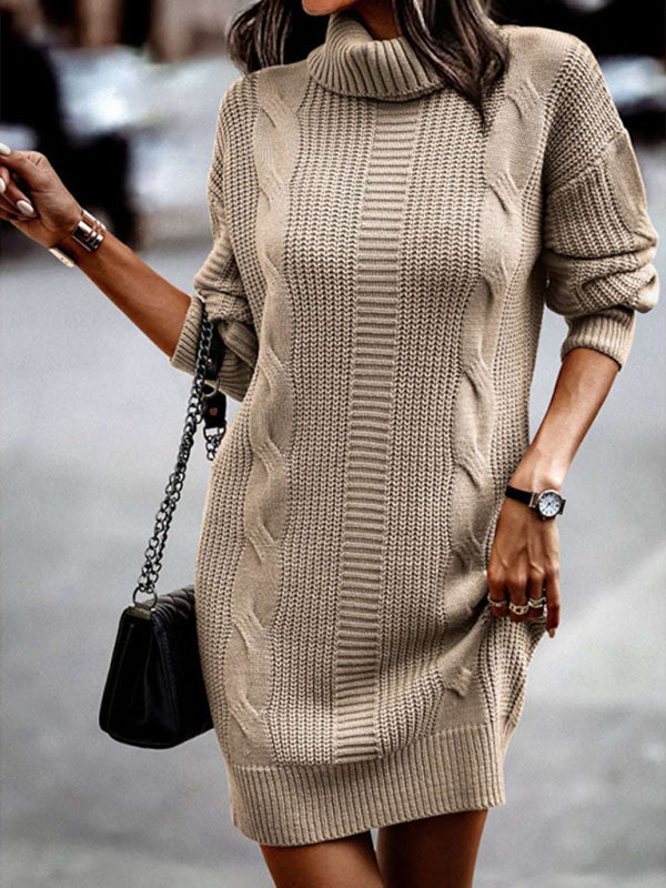 Clara Women's Mid-Length Turtleneck Long Sleeve Sweater Dress