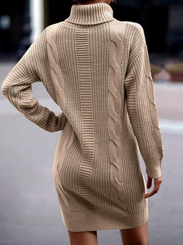 Clara Women's Mid-Length Turtleneck Long Sleeve Sweater Dress