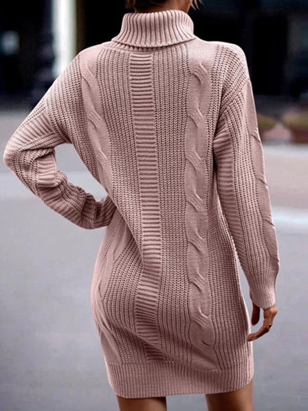 Clara Women's Mid-Length Turtleneck Long Sleeve Sweater Dress