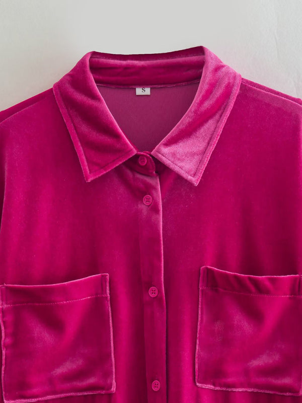 Alberta Women's Velvet Shirt Lapel Single Breasted Top