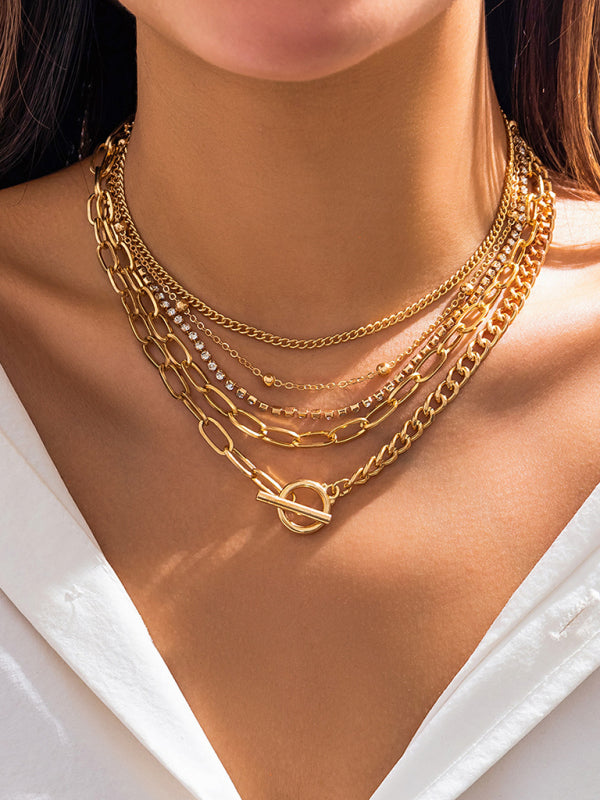 Women's New Style Personalized Simple Geometric OT Buckle Round Bead Multi-layer Bracelet Necklace