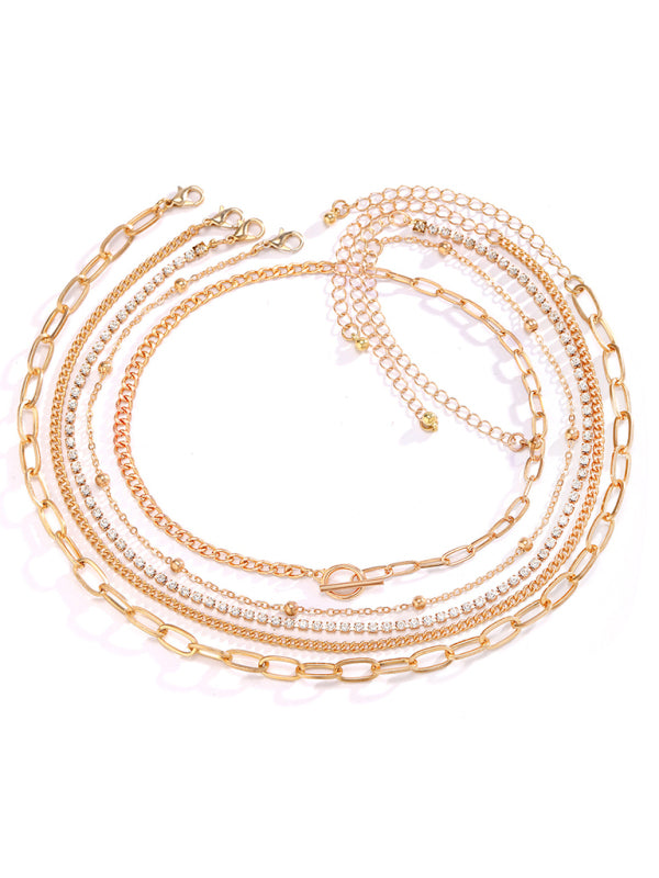 Women's New Style Personalized Simple Geometric OT Buckle Round Bead Multi-layer Bracelet Necklace