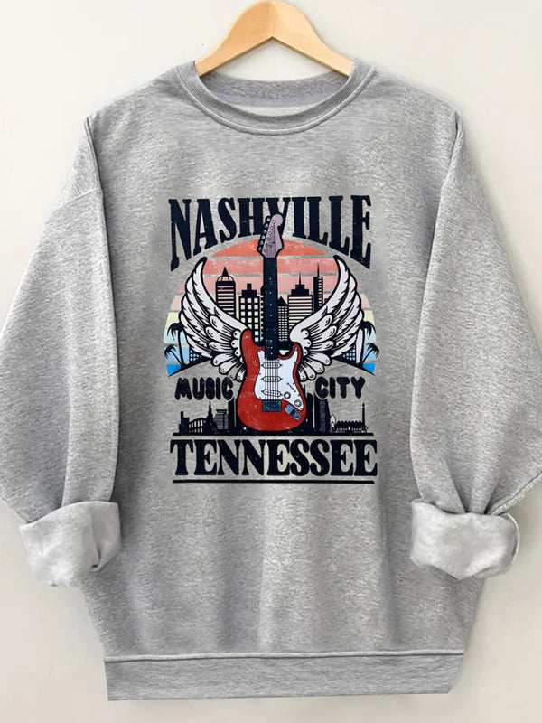Bobbi Women's Wholesale Round Neck Casual Guitar Pattern Sweatshirt